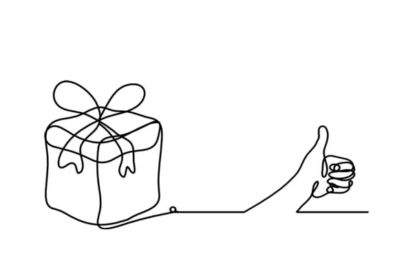 Abstract Present Box Hand Continuous Line Drawing White Background — Vettoriale Stock