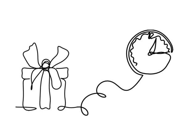 Abstract Present Box Clock Continuous Line Drawing White Background — 图库矢量图片