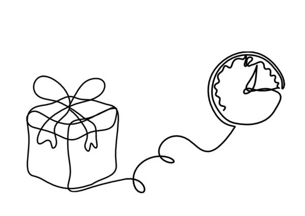 Abstract Present Box Clock Continuous Line Drawing White Background — Vettoriale Stock