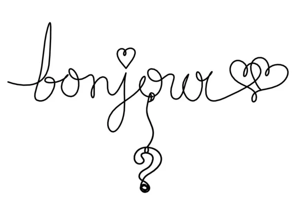 Calligraphic Inscription Word Bonjour Hello Question Mark Continuous Line Drawing — Stockfoto