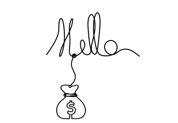 Calligraphic Inscription Word Bonjour Hello Dollar Continuous Line Drawing White — Fotografia de Stock