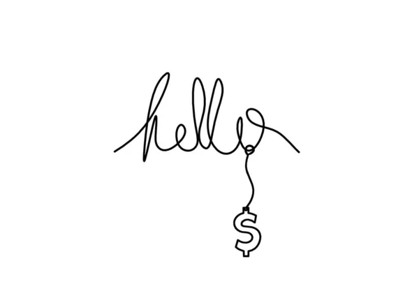 Calligraphic Inscription Word Bonjour Hello Dollar Continuous Line Drawing White — Stock fotografie