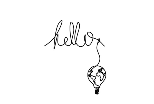 Calligraphic Inscription Word Bonjour Hello Light Bulb Continuous Line Drawing — стоковое фото