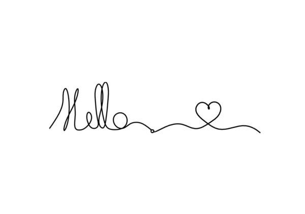 Calligraphic Inscription Word Bonjour Hello Heart Continuous Line Drawing White — Stockfoto