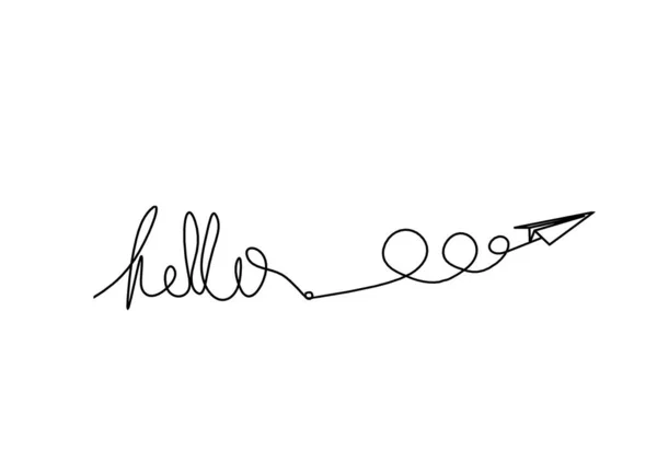 Calligraphic Inscription Word Bonjour Hello Paper Plane Continuous Line Drawing — Foto Stock