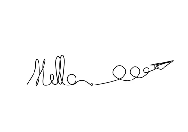 Calligraphic Inscription Word Bonjour Hello Paper Plane Continuous Line Drawing — Zdjęcie stockowe