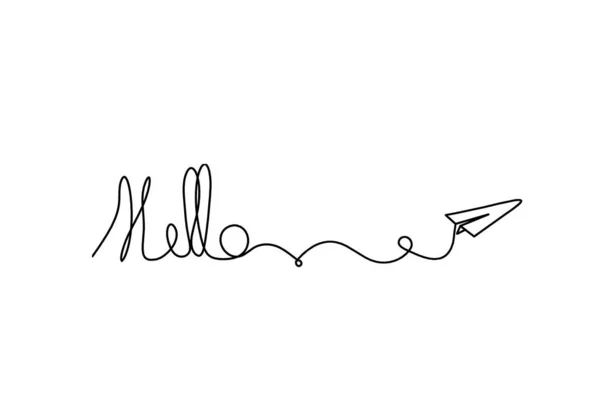 Calligraphic Inscription Word Bonjour Hello Paper Plane Continuous Line Drawing — Stockfoto