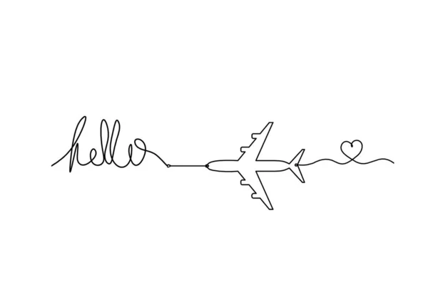Calligraphic Inscription Word Bonjour Hello Plane Continuous Line Drawing White — Foto Stock