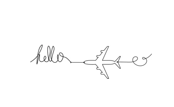 Calligraphic Inscription Word Bonjour Hello Plane Continuous Line Drawing White — Foto Stock