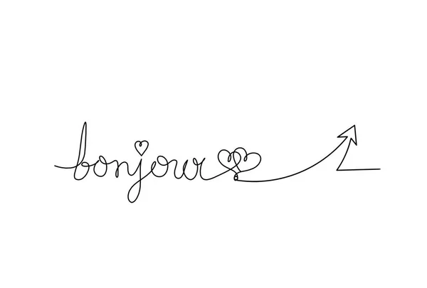 Calligraphic Inscription Word Bonjour Hello Direction Continuous Line Drawing White — Stockfoto