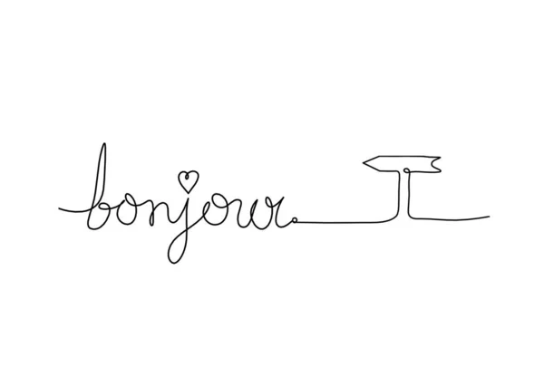 Calligraphic Inscription Word Bonjour Hello Direction Continuous Line Drawing White — Stockfoto