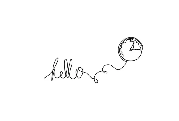Calligraphic Inscription Word Bonjour Hello Clock Continuous Line Drawing White — Fotografia de Stock