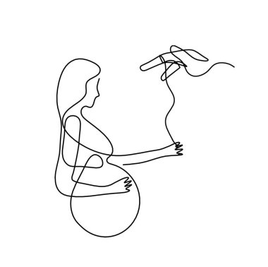 Mother silhouette body with hand as line drawing picture on white