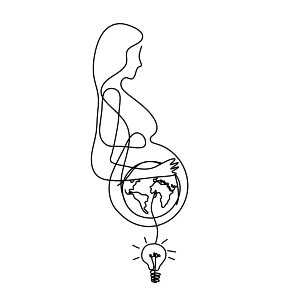Mother Silhouette Body Light Bulb Line Drawing Picture White — Stockfoto