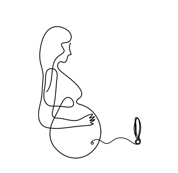 Mother silhouette body with exclamation mark as line drawing picture on white