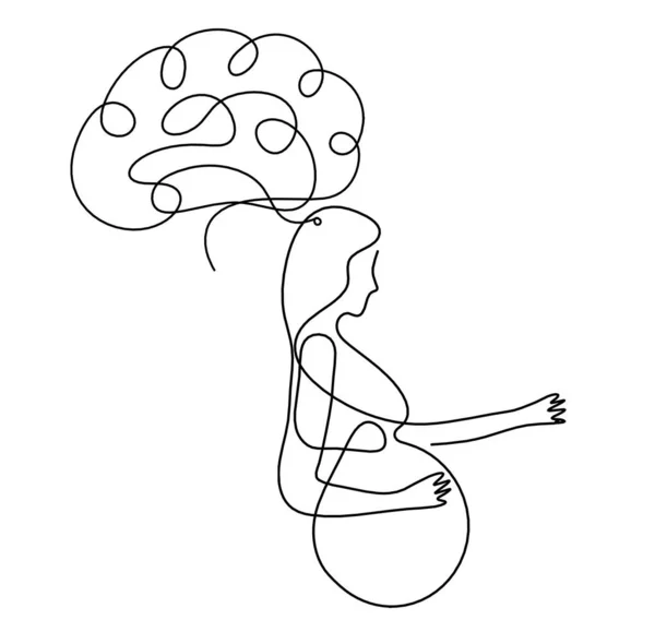 Mother Silhouette Body Brain Line Drawing Picture White — Stockfoto