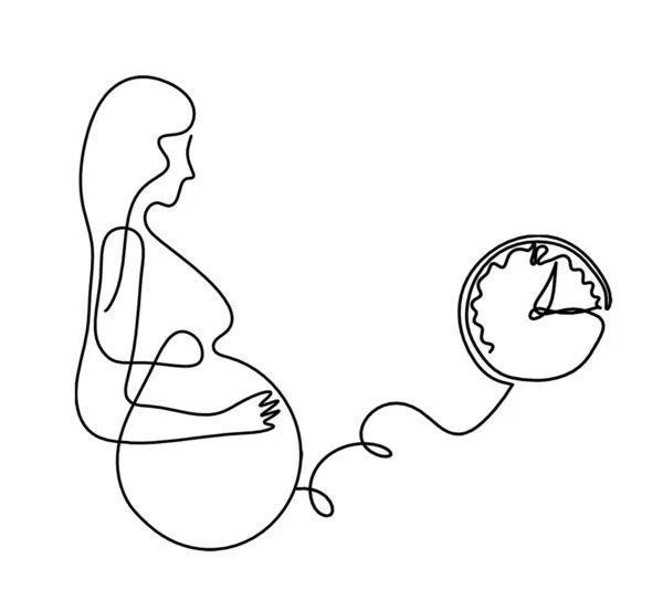 Mother Silhouette Body Clock Line Drawing Picture White — Fotografia de Stock