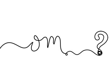 Beyaz arkaplanda çizgi çizimi olarak soru işareti olan OM işareti