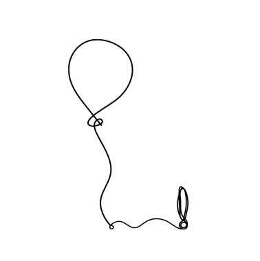 Soyut hava balonu ve ünlem işareti beyaz arkaplanda çizgi çizimi olarak