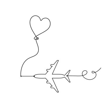 Soyut hava balonu ve düzlem beyaz arkaplan üzerine çizgi çizimi olarak