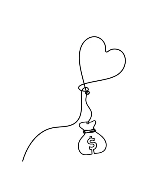 Abstract Air Balloon Dollar Line Drawing White Background — Vetor de Stock