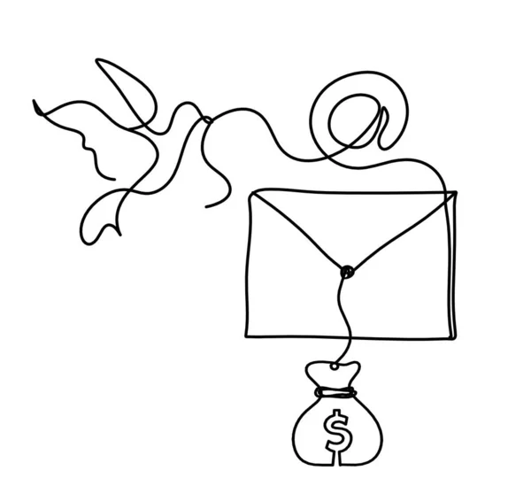 Abstract Paper Envelope Bird Dollar Line Drawing White Background — Vetor de Stock