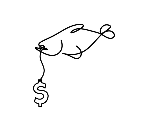 Silhouette Fish Dollar Line Drawing White Background — Vetor de Stock