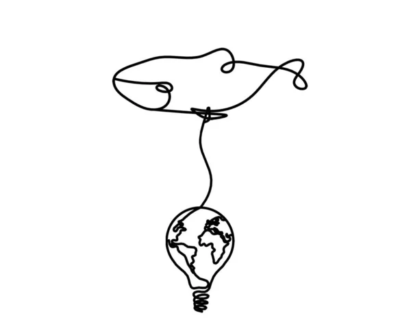 Silhouette Fish Light Bulb Line Drawing White Background — Vector de stock