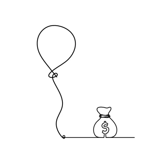 Abstract Air Balloon Dollar Line Drawing White Background — Vetor de Stock