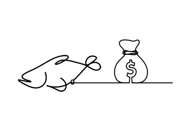 Silhouette Fish Dollar Line Drawing White Background — Vetor de Stock