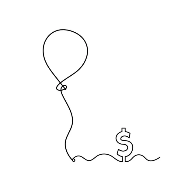 Abstract Air Balloon Dollar Line Drawing White Background — Vettoriale Stock