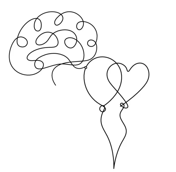 Abstract Air Balloon Brain Line Drawing White Background — ストックベクタ
