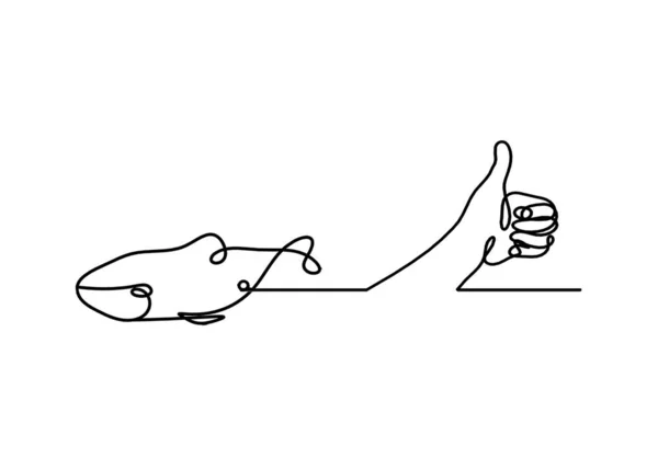Silueta Ryby Ruky Jako Čára Kreslení Bílém Pozadí — Stockový vektor