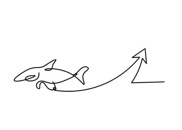 Silhouette Fish Arrow Line Drawing White Background — Vettoriale Stock