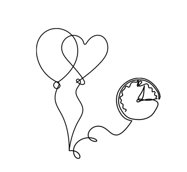 Abstrakter Luftballon Und Uhr Als Linienzeichnung Auf Weißem Hintergrund — Stockvektor