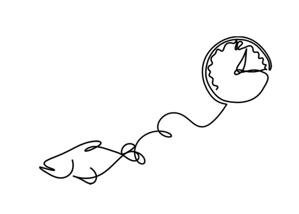 Silhouette Fish Clock Line Drawing White Background — Vector de stock