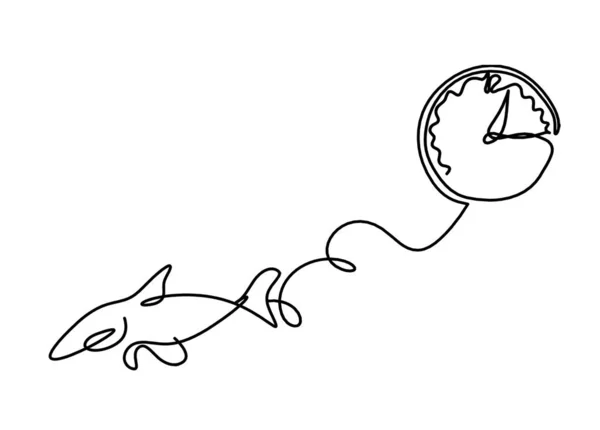 Silhouette Fish Clock Line Drawing White Background — Vettoriale Stock