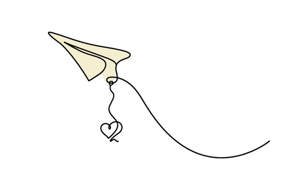 Abstract Color Paper Plane Heart Line Drawing White Background — Stockfoto