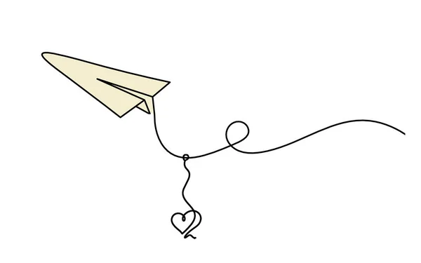 Abstract Color Paper Plane Heart Line Drawing White Background — 스톡 사진