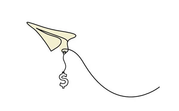 Abstract Color Paper Plane Dollar Line Drawing White Background — Stockfoto
