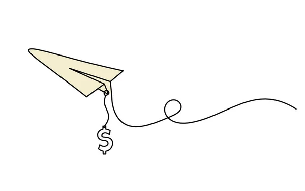 Abstract Color Paper Plane Dollar Line Drawing White Background — 스톡 사진