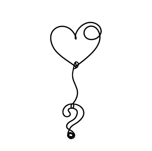 Abstract Heart Question Mark Continuous Line Drawing White Background — Vetor de Stock