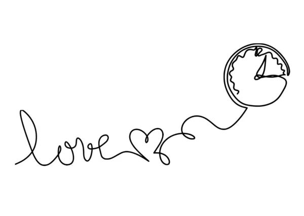 Calligraphic Inscription Word Love Clock Line Drawing White Background Vector — Stockvektor