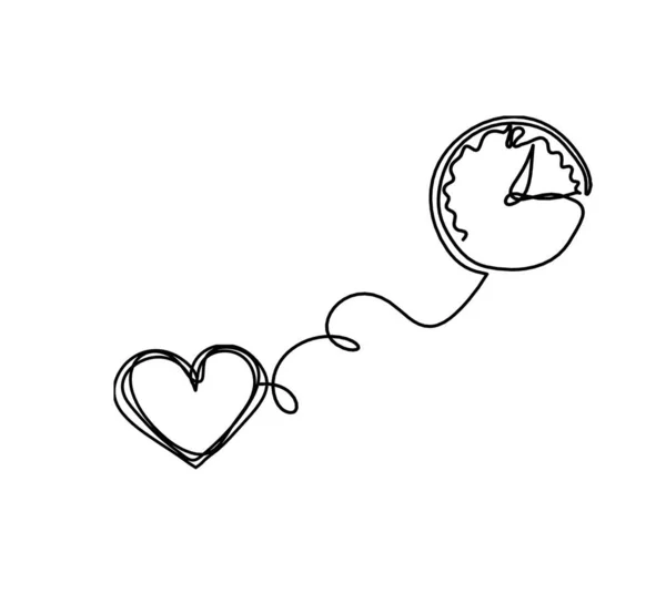 Abstract Heart Clock Continuous Line Drawing White Background — Vettoriale Stock