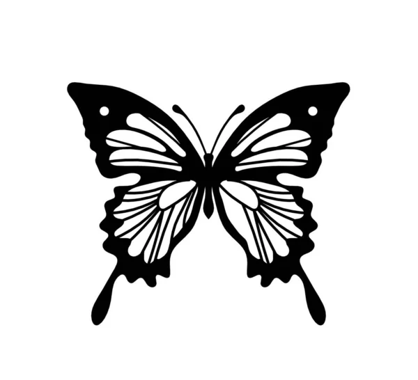Black Decoraive Butterfly White Background — Vettoriale Stock