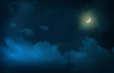 Night sky with stars and clouds as background. Universe 