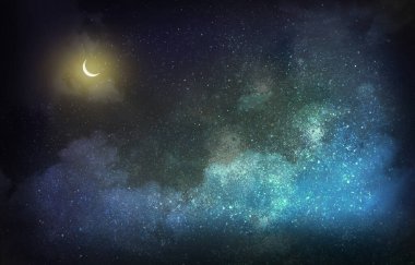 Night sky with stars and clouds as background. Universe 