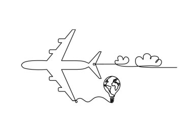 Beyaz arkaplanda çizgi çizimi olarak ampullü soyut düzlem