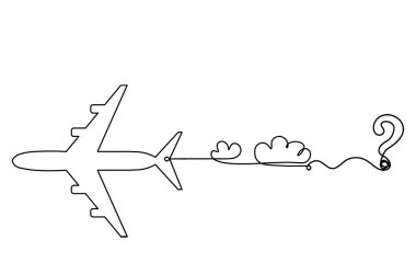 Beyaz arkaplanda çizgi çizimi olarak soru işareti olan soyut düzlem