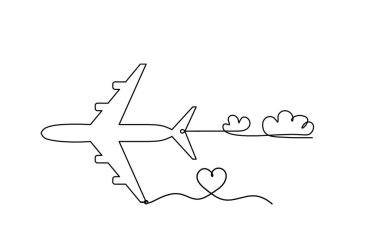 Beyaz arkaplan üzerine çizgi olarak kalbi olan soyut bir düzlem